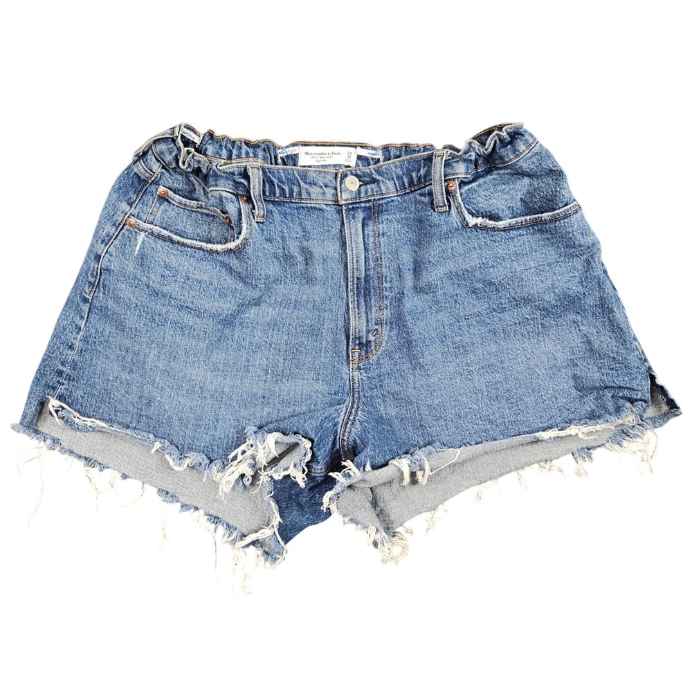Abercrombie Fitch 4" Mom Shorts Women 34 18 Blue Denim High Rise Frayed Raw Hem